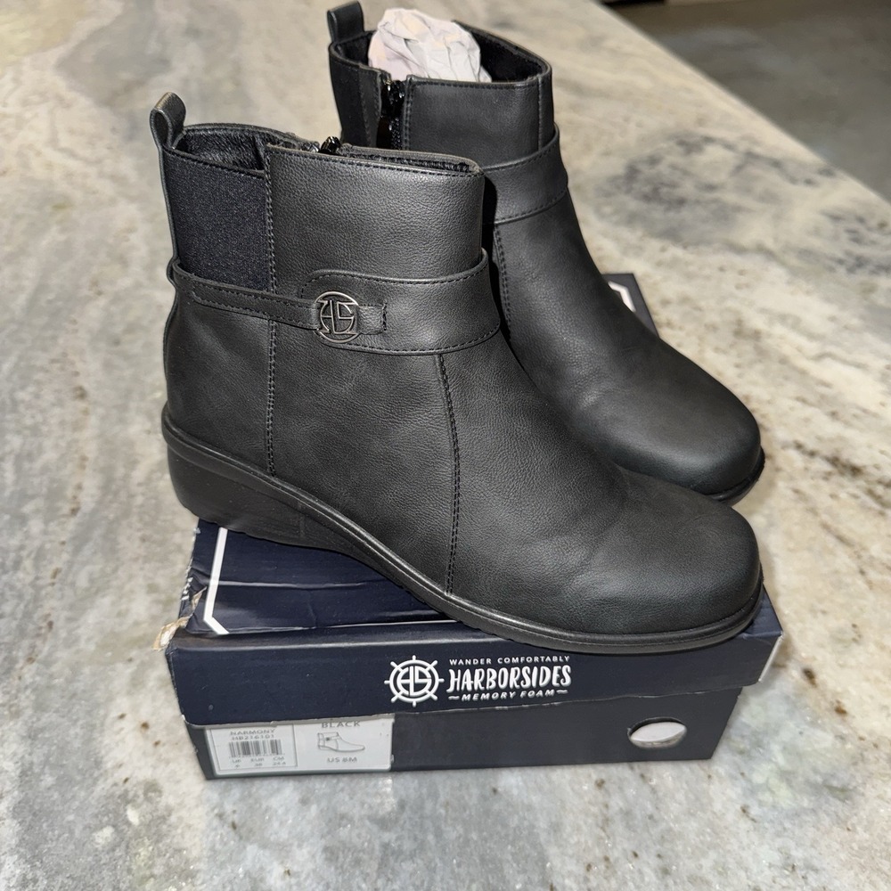 NWT‎ Harbor Sides Women Sz 8 M Chelsea Ankle Boots Black Leather Grunge Narmony